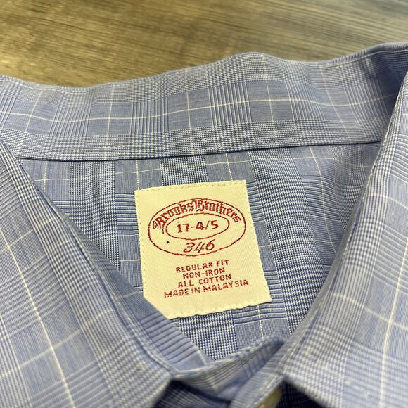 Brooks Brothers 346 Blue White Mens 17 Glen Plaid Non Iron Button Down Shirt - Picture 4 of 7
